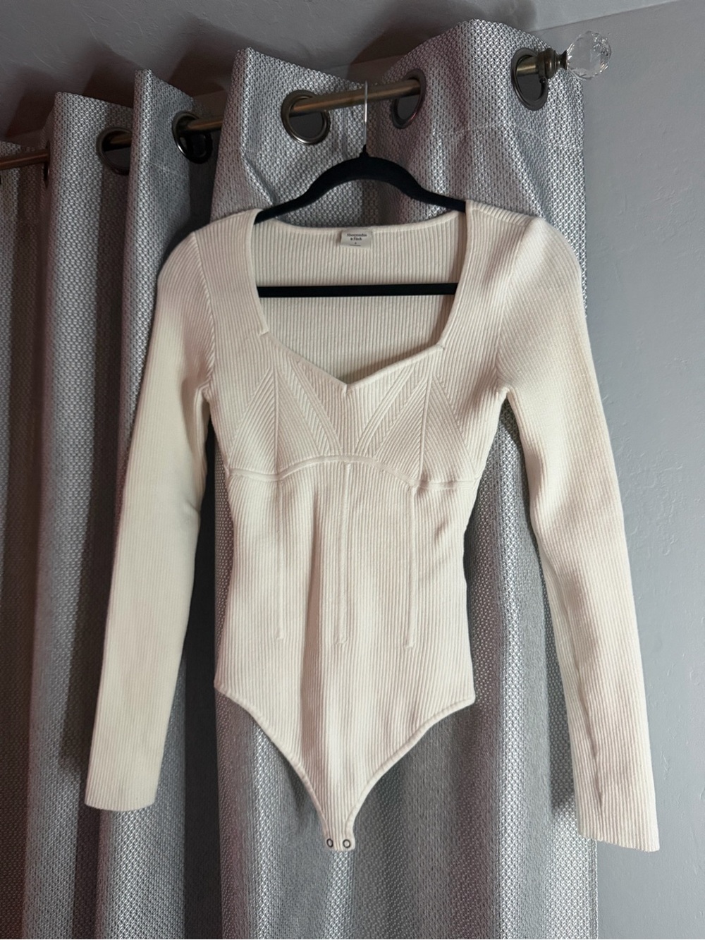 Abercrombie & Fitch Cream Ribbed Long-Sleeve Bodysuit
